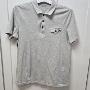 Structure Mens Polo Shirt Medium Gray Striped Short Sleeve Casual Cotton